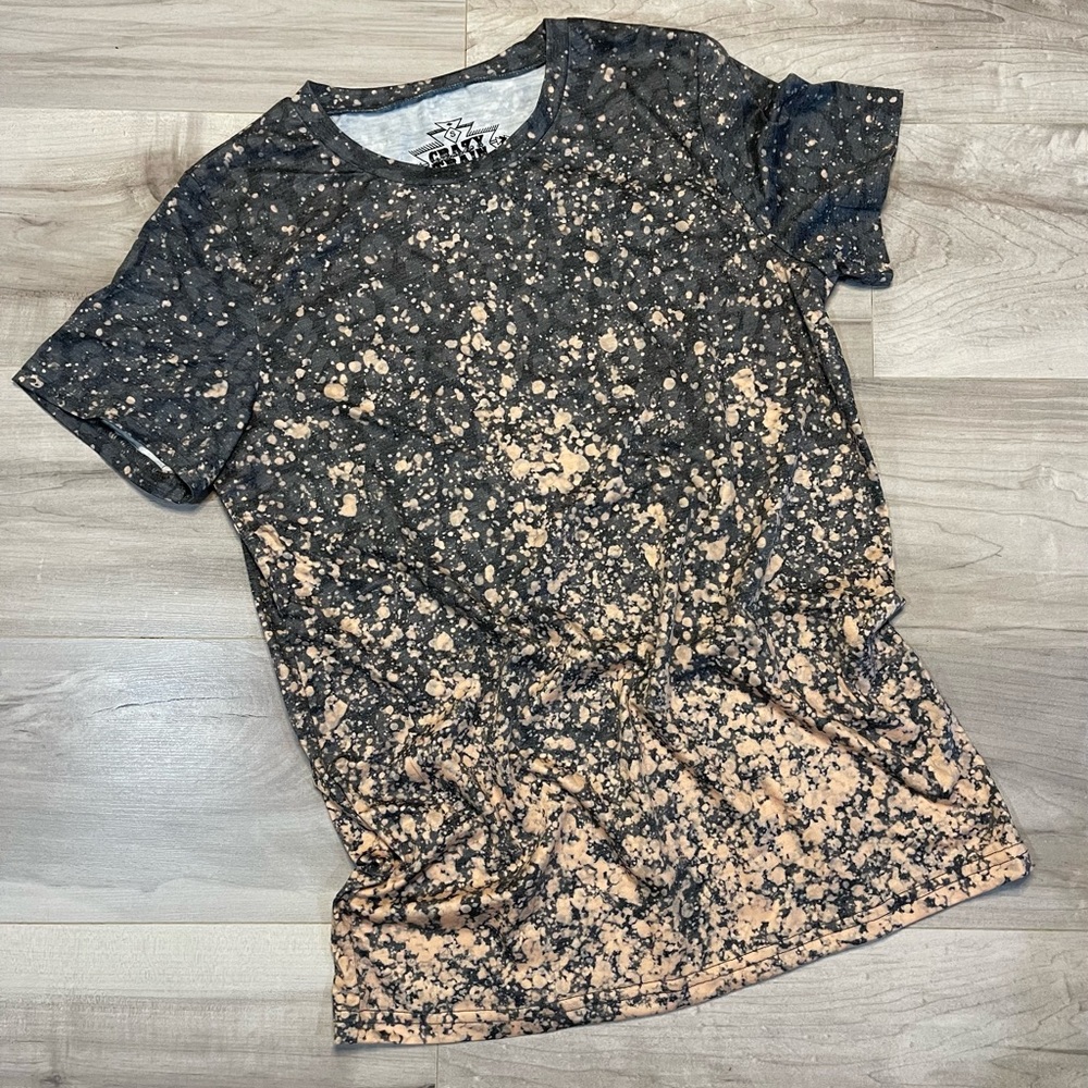 Black/bleach splatter top